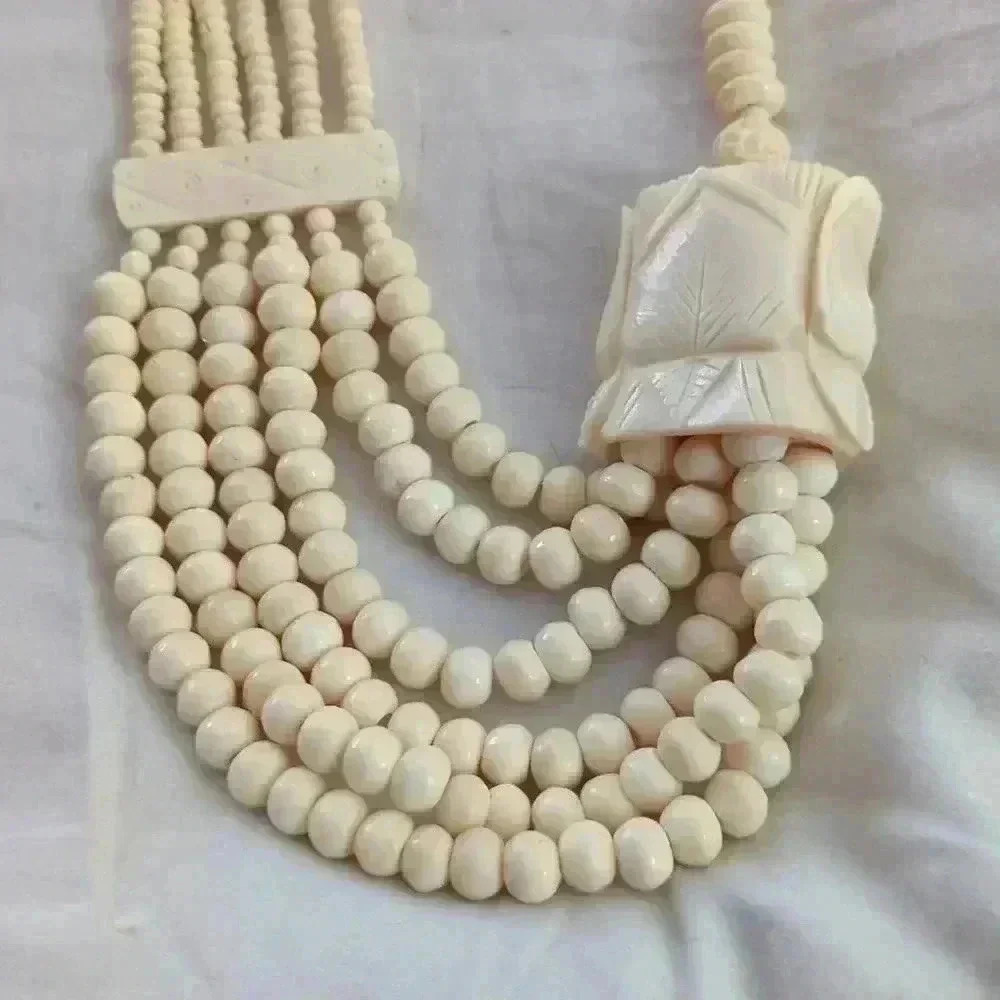 Vintage carved bone beaded statement piece necklace.
